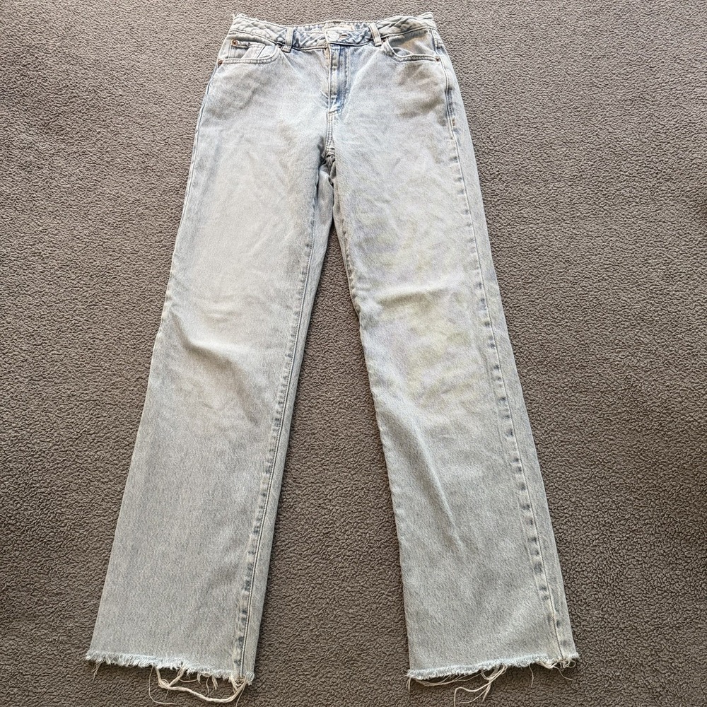 Garage Jeans Droit Straight Leg Light Wash Denim High Rise Raw Hem Womens 26 (3)